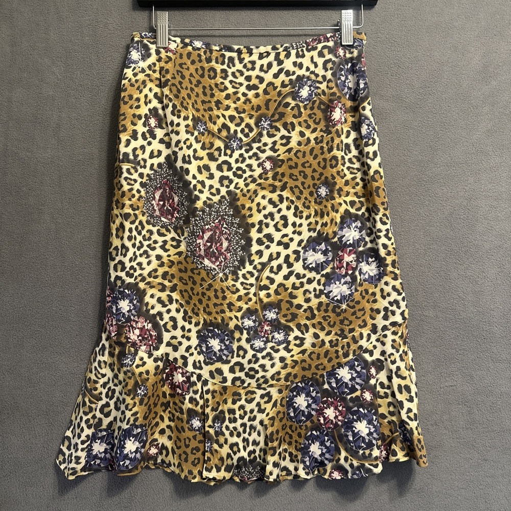 Vintage Escada 100% Silk Leopard & Diamond Print Skirt Size EU 36 US Small
